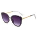 Fashion women sunglasses with gradient purple lenses and gold chain temples for sunny days. - Grey Frame Double Grey