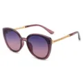 Fashion cat-eye sunglasses with gradient purple lenses and elegant gold chain temples for women. - Purple Frame Blue Purple