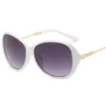 Occhiali da sole alla moda da donna con montatura bianca e stanghette dorate. - Montatura bianca lente grigie