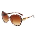 Women fashion rhinestone sunglasses leopard print gradient lenses luxury eyewear main view - Leopard Frame Gradient Brown Lens