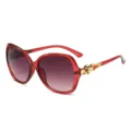 Women's Fashion Red Frame Sunglasses with Rhinestone Gold Temple Details UV Protection - Rose Red Frame Gradient Grey Lens