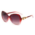 Women oversized gradient red sunglasses with stylish gold rhinestone temple decor for outdoor - Gradient Red Frame Gradient Grey Lens