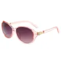 Dames roze verloop oversized ovale zonnebril met strass metalen tempeldecoratie. - Transparant Roze Frame Verloop Paars