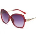 Koreanische übergroße Vintage-Sonnenbrille, roter Rahmen, lila Gläser, Strass-Stern-Dekor. - Weinroter Rahmen
