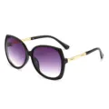Women's large frame sunglasses with purple gradient lenses and gold chain temples. - Black/Gray