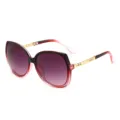 Women large frame gradient sunglasses with metallic chain temples, stylish sun protection eyewear. - Gradient Red Frame Gradient Purple