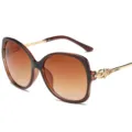 Koreanische Oversized Retro Sonnenbrille, braune Verlaufsgläser mit Strass Stern Metallbügeln. - Tee Rahmen