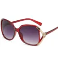 Classic red oversized sunglasses for women, featuring gradient lenses and chic pearl floral temple decor. - Wine Red Frame Gradient Gray