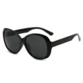 Grosse schwarze runde Sonnenbrille Vintage Mode Sonnenglas fuer Damen elegantes Gesicht - Schwarzer Rahmen Graue Gläser