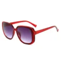 Stylish red square frame sunglasses for women, oversized gradient lenses fashion eyewear. - Large Square Retro Style (2569) / Red Frame Double Grey Lens