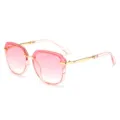 Mujer gafas de sol degradado rosa sin montura elegantes patillas metal dorado - Montura rosa transparente lentes rosas