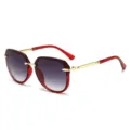 Gafas de sol para mujer sin montura con degradado rojo y patillas doradas para moda de verano - Montura Roja Lentes Grises Degradadas