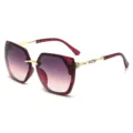 Women fashion polygon sunglasses with wine red gradient lenses and delicate rhinestone temples. - Purple Frame Gradient Purple Lens