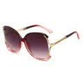 Damen Oversize Sonnenbrille mit Farbverlauf, modischen Metallketten-Bügeln und hohlem Rahmen-Design. - Roter Rahmen Mit Rotem Bügelverlauf
