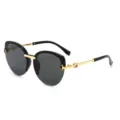 Modische Retro-Sonnenbrille mit großer Halbrahmenfassung, schwarzen Gläsern und goldenen Bügeln. - Schwarzer Rahmen Graue Gläser