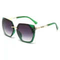 Stylish women's polygon sunglasses with green frames, gold metal temples and gradient lenses. - Green Frame Purple Gradient Lens