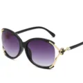 Gafas de sol de montura grande para mujer con decoración de trébol strass y lentes. - Montura Negra Gris Degradado