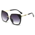 Stylish women polygon sunglasses with gradient lenses and sparkling rhinestone temples. - Black Frame Gradient Gray Lens
