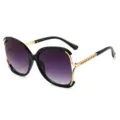 Große Damen-Sonnenbrille mit Farbverlauf, schwarzem Gestell und goldenen Metallketten. - Schwarzer Rahmen Doppelt Graue Linse