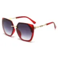 Women stylish polygon sunglasses with red frame gradient gray lenses and rhinestone temples. - Red Frame Gradient Grey Lens