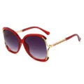 Rote Gradient Oversize Sonnenbrille Damen Mode Metall Kette Sonnenglas Chic Eyewear - Weinroter Rahmen Doppelte Graue Linsen