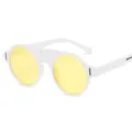 Lunettes de soleil rondes monture blanche verres jaunes protection solaire élégante mode. - Monture Blanche Verres Jaunes