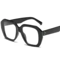 Schwarze unregelmäßige geometrische Sonnenbrille goldene drei Punkte fetter Rahmen - Schwarzer Rahmen Klare Gläser