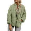 Femme veste matelassée décontractée couleur unie manches longues col montant manteau - S / Hauts / Vert