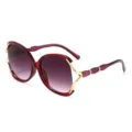 Oversized gradient sunglasses for women with elegant red frames and chic gold temple details. - Wine Red Frame Gradient Grey