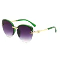 Retro große Rahmen Farbverlauf Sonnenbrille mit grünem Rand und goldenen Bügeln Damen - Grüner Rahmen Doppelte Graue Linsen