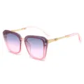 Stylish large frame gradient sunglasses for women, fashion pink sun glasses with metal temples. - Pink Frame Blue Pink Lens