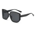 Oversized polygon sunglasses with curved lenses, stylish black frames for fashion street wear. - Black Frame Grey Lens