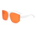 Oversized polygon sunglasses with vibrant orange curved lenses and clear frames for daily. - White Frame Orange Lens