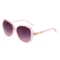 Damen Mode oversize rosa Sonnenbrille mit Farbverlauf Gläsern und Strasssteinen Bügel. - Rosa Rahmen Verlauf Graue Gläser