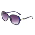 Modische Damen Oversized Sonnenbrille mit Farbverlauf, Metallbuegeln und funkelnden Kristallen. - Blauer Rahmen Verlauf Grau Gläser