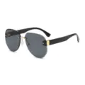 Gafas de sol sin montura de moda para hombre y mujer con lentes grises elegantes y detalles dorados. - Negro