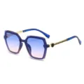 Damen große quadratische Mode Sonnenbrille mit blauen Farbverlauf Gläsern Metallbügel Haupt. - Blauer Rahmen Blau-Rosa Verlaufsglas