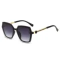 Modische Oversize-Sonnenbrille für Damen im quadratischen Design mit edlen goldenen Bügeln. - Schwarzer Rahmen Doppelgrau