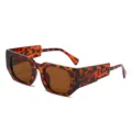 Klobige Schildpatt quadratische Sonnenbrille Damen, Retro dicke Bügel Trend Brille - Leoparden-Rahmen / Teebraune Gläser
