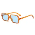 Vintage quadratische Sonnenbrille fuer Damen und Herren mit Schildpatt und blauen Glaesern. - Gelber Schildpatt-Rahmen Hellblaue Gläser