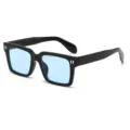 Trendy square sunglasses for women and men, retro black thick frame with light blue lenses. - Black Frame Blue Lens