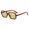 Retro quadratische Sonnenbrille mit braunem Rahmen und gelben Gläsern für den Alltag stilvoll - Vollständiger Tee Rahmen Hellgrüne Linsen