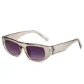 Retro klobige Sonnenbrille in transluzentem Grau mit violetten Gläsern, stilvolles Accessoire. - Hellgrauer Rahmen Verlaufsgraue Linse