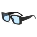 Retro dicke schwarze quadratische Sonnenbrille mit hellblauen Gläsern für Streetstyle. - Schwarzer Rahmen Blaue Gläser