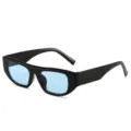 Retro Sonnenbrille mit dickem Rahmen für Damen und Herren, blaue quadratische Gläser. - Glänzender schwarzer Rahmen blaue Linse