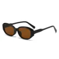 Retro schmale Katzenaugen Sonnenbrille Damen Herren schwarzer Rahmen brauner UV-Schutz - Schwarzer Rahmen Tee Gläser