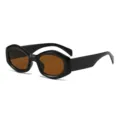 Modische unregelmäßige ovale Sonnenbrille für Damen, schwarzer PCRahmen mit braunen Gläsern. - Schwarzer Rahmen Tee Gläser