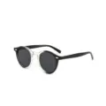 Retro round rivet sunglasses for women and men, vintage black and clear frame UV400. - Translucent Black Frame Gray Lens