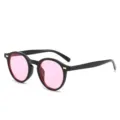 Vintage round sunglasses with chic pink lenses and black frame for stylish daily wear. - Black Frame Pink Lens