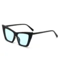 Grosse quadratische Katzenaugen Sonnenbrille fuer Damen Herren, schwarzer Rahmen Blau. - Glänzender schwarzer Rahmen blaue Linse